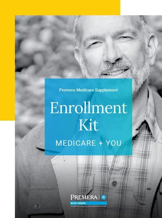 Cover for Premera Medicare Supplement Enrollment Kit with an older man in the background