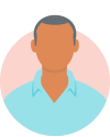 Icon of a man wearing a light blue collared shirt on a peach circle background