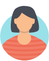 Icon of woman with black hair, wearing a red striped shirt depicted in a flat design style